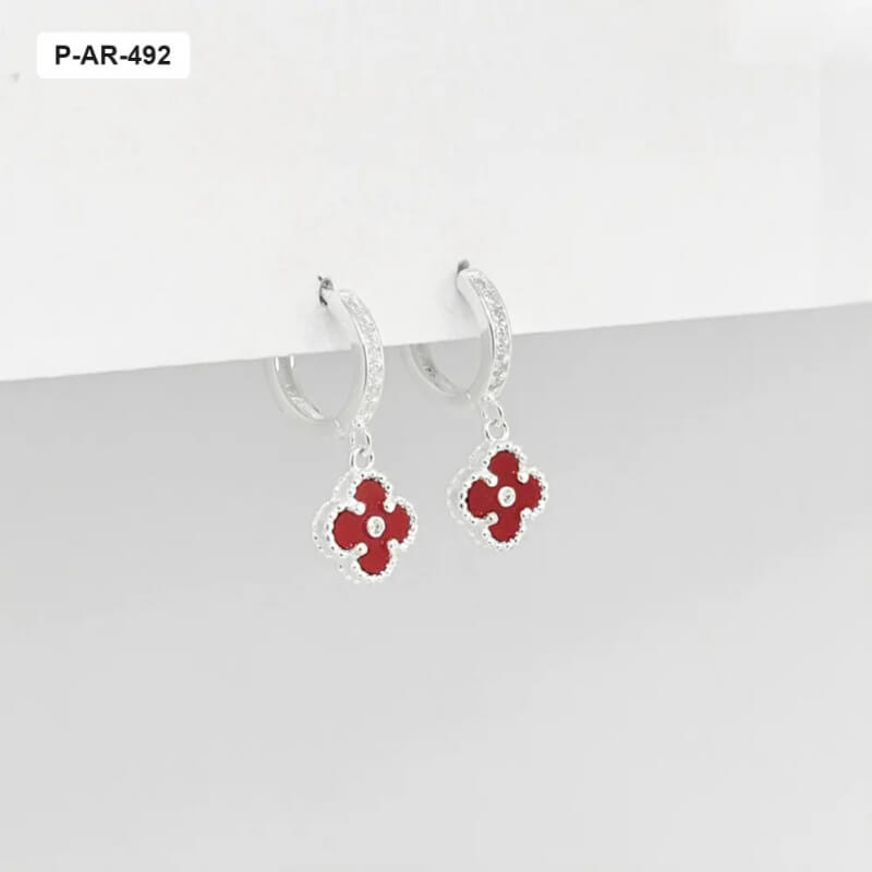 Argollas Huggie Plata Ley 925 Rojas Van Cleef - Pendientes Elegantes Mujer