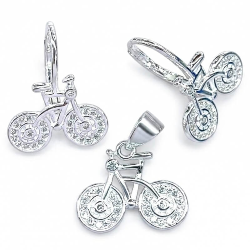 Juego de Joyería Bicicleta en Plata Ley 925 - Collar y Aretes Ciclista Elegante