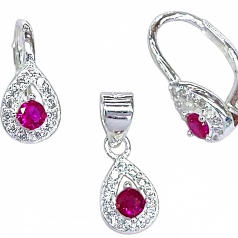 Juego de Circones Rosas: Elegancia y Brillo para Mujer - Pendientes y Collar con Piedra Rosa