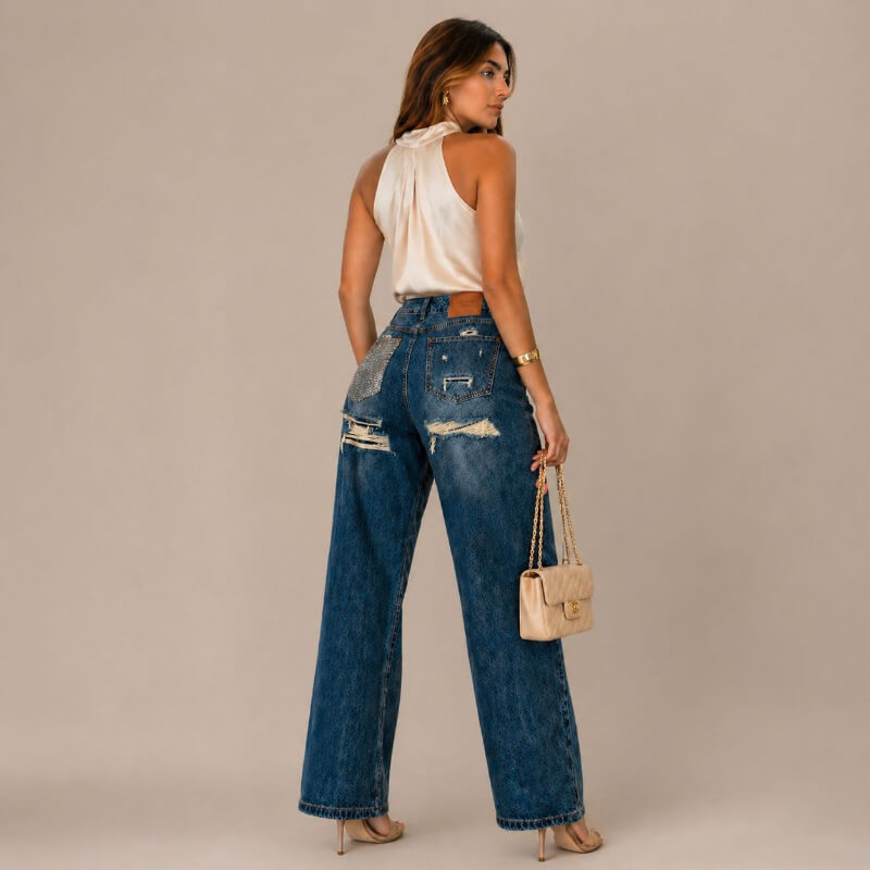 Jean Gchic,Straigth Leg: Elegante sutil con Brillos Ref T63-2
